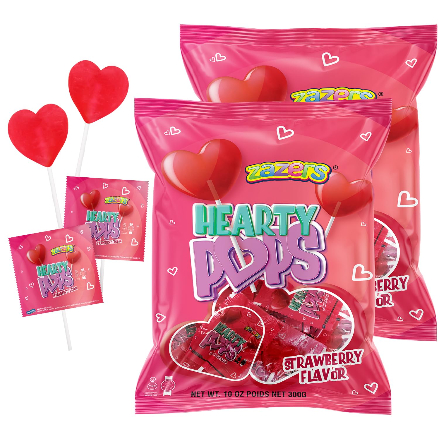 Amazon.com : Zazers Heart Shaped Strawberry Lollipops | Approx. 74